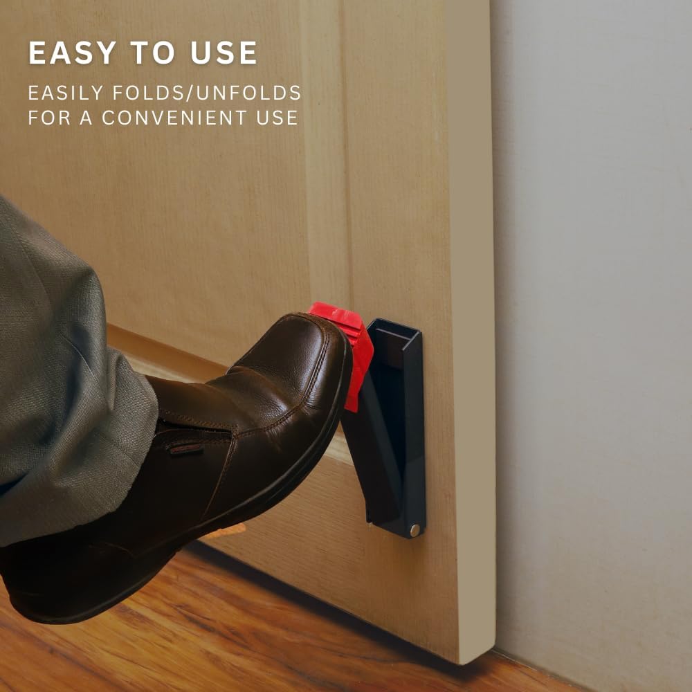 2 Pack Door Stop, No Drill Door Stoppers - - Kickdown Doorstop for Home, Glass Doors, & Outdoors, Easy to Install Doors with Self Adhesive Door Stopper, No Screw Flip Down Portable Door Stopper - Gray