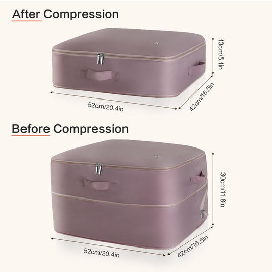 Ultra Space Saving Self Compression Storage Bags with Zipper, (pink) -Compression Organize for Bedding, Comforter Storage Bag for Blankets Duvet Quilts Pillows