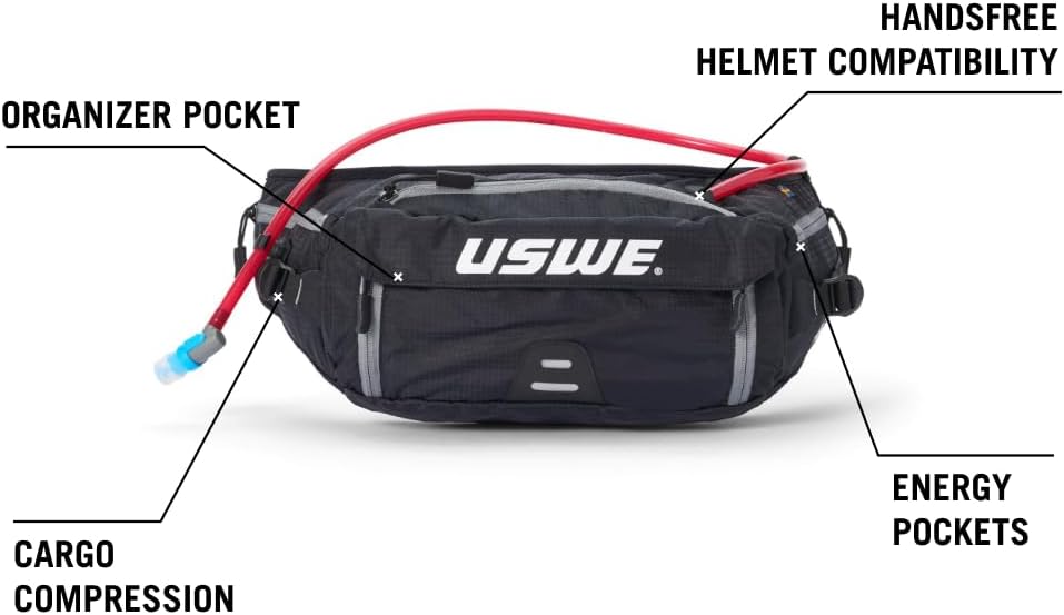 USWE Zulo Hydration Hip Pack - with Organizer and Side Pockets, Bounce Free Hip Belt (6L, Yellow)