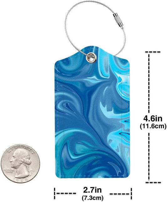 2 Pack Luggage Tag for Suitcase, Cute Unique Leather Bag Tags Identifiers Privacy Cover ID Label with Durable Steel Loop for Women Men Kids Girls Travel,Blue Wave
