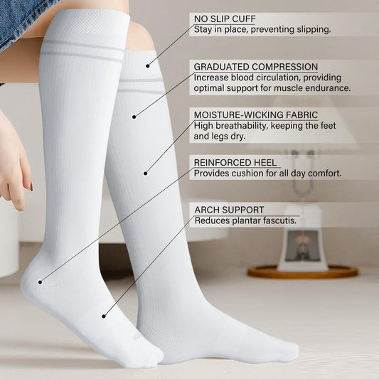 LEVSOX Viscose Made from Bamboo Compression Socks for Pregnant Women 20-30 mmHg Knee High Cute Mens Supports Socks for Travel