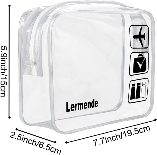 Lermende 2pcs Clear Toiletry Bag TSA Approved Travel Bag,Carry On for Travel,Airport Airline Accessories Compliant Bag,Quart Sized Makeup Cosmetic bag Women Men (Clear, 2 Pack)