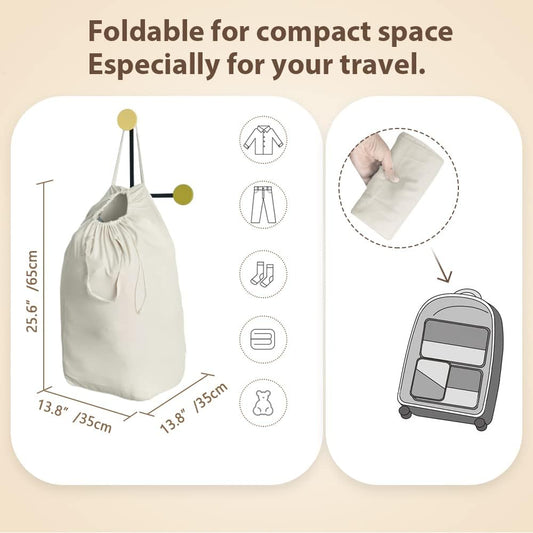 MCleanPin Washable Laundry Bags with Handles,140L Dirty Clothes Storage for College Dorm & Travel,2 Pack (Beige)