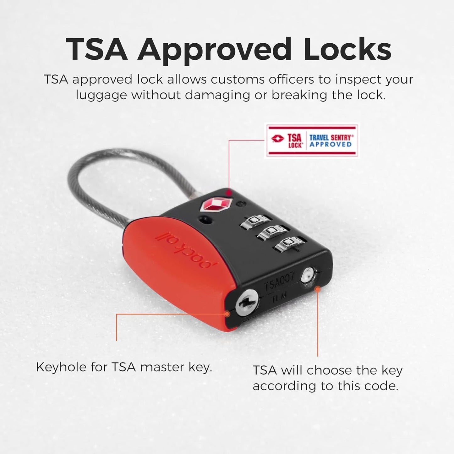 pack all TSA Approved Cable Luggage Locks, 3 Digit Combination Padlocks, Travel Lock for Suitcases & Bag, Alloy Body, Travel Accessories (4 Pack)(Red)