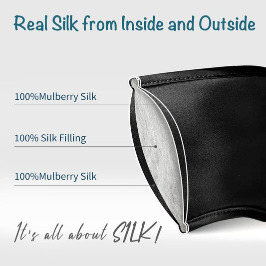LULUSILK Mulberry Silk Sleep Eye Mask Blindfold with Elastic Strap Headband, Soft Eye Cover Eyeshade for Night Sleeping, Travel, Nap(Black), Pack of 1