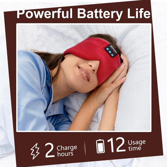 Sleep Mask Bluetooth 5.4 Headphones Soft Wireless Headband Eye Mask Blackout with Microphone (Red)
