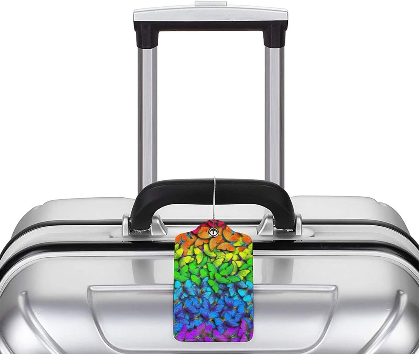 2 Pack Luggage Tag for Suitcases, Colorful Backpack Tag with Beautiful Butterflies Pattern Leather Suitcase Tags Identifiers with Privacy Name Address Labels & Durable Steel Loop for Women Men Travel