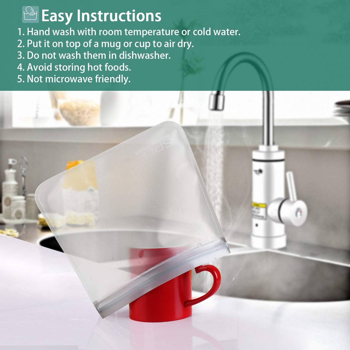 SPLF 9 Pack Reusable Gallon Freezer Bags, BPA Free 1 gallon Leakproof Silicone and Plastic Free Food Storage Bags for Meal Prep, Fruits, Sandwich, Snack, Travel Items
