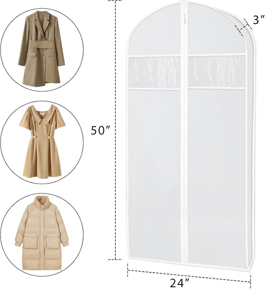 Zilink Clear Suit Coat Bags for Storage 50-inch Dress Bags for Hanging Clothes with 3" Gusset Suit Cover Bag for Coat, Dress Closet Storage