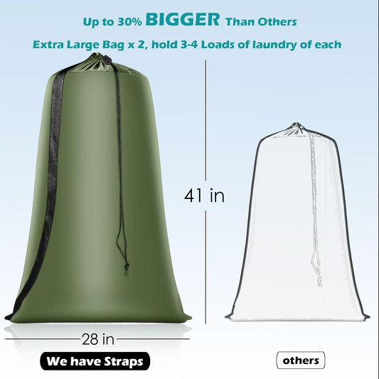 Heavy Duty Laundry Bag 2 Pack XL Nylon Laundry Bags with Straps, Washable Large Dirty Clothes Organizer with Drawstring Closure, Travel Washing Bag Fit a Laundry Hamper or Basket