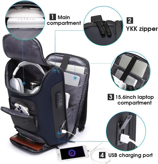 BANGE Anti Theft Backpack,Slim Laptop Backpacks Fit for 15.6 INCH,Business Backpack with USB Charging Port,Men Travel Backpack for Men and Women