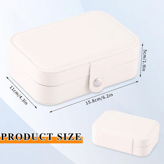 Travel Jewelry Box, PU leather Small Jewelry Organizer For Female Girls, double layer portable mini travel case for storing earrings, rings, necklaces.(Bright White)
