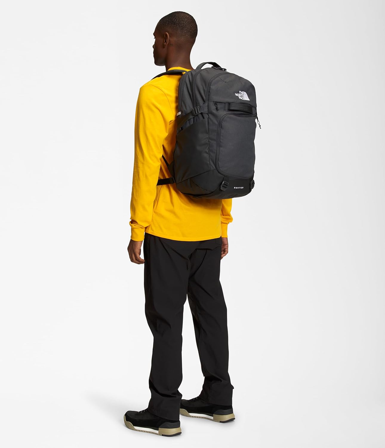 THE NORTH FACE Router Everyday Laptop Backpack | Daypack with Water Repellent Finish, 17" Laptop Sleeve, Reflective Details, Asphalt Grey Light Heather/TNF Black-NPF, One Size