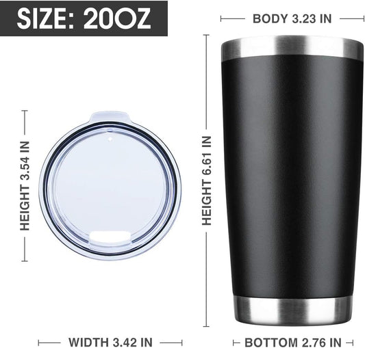 20oz Tumbler Bulk Stainless Steel Vacuum Insulated Tumblers with Lid Double Wall Travel Mug, Durable Powder Coated Coffee Cup, Suitable for Ice Drinks and Hot Beverage (Black 12pack)