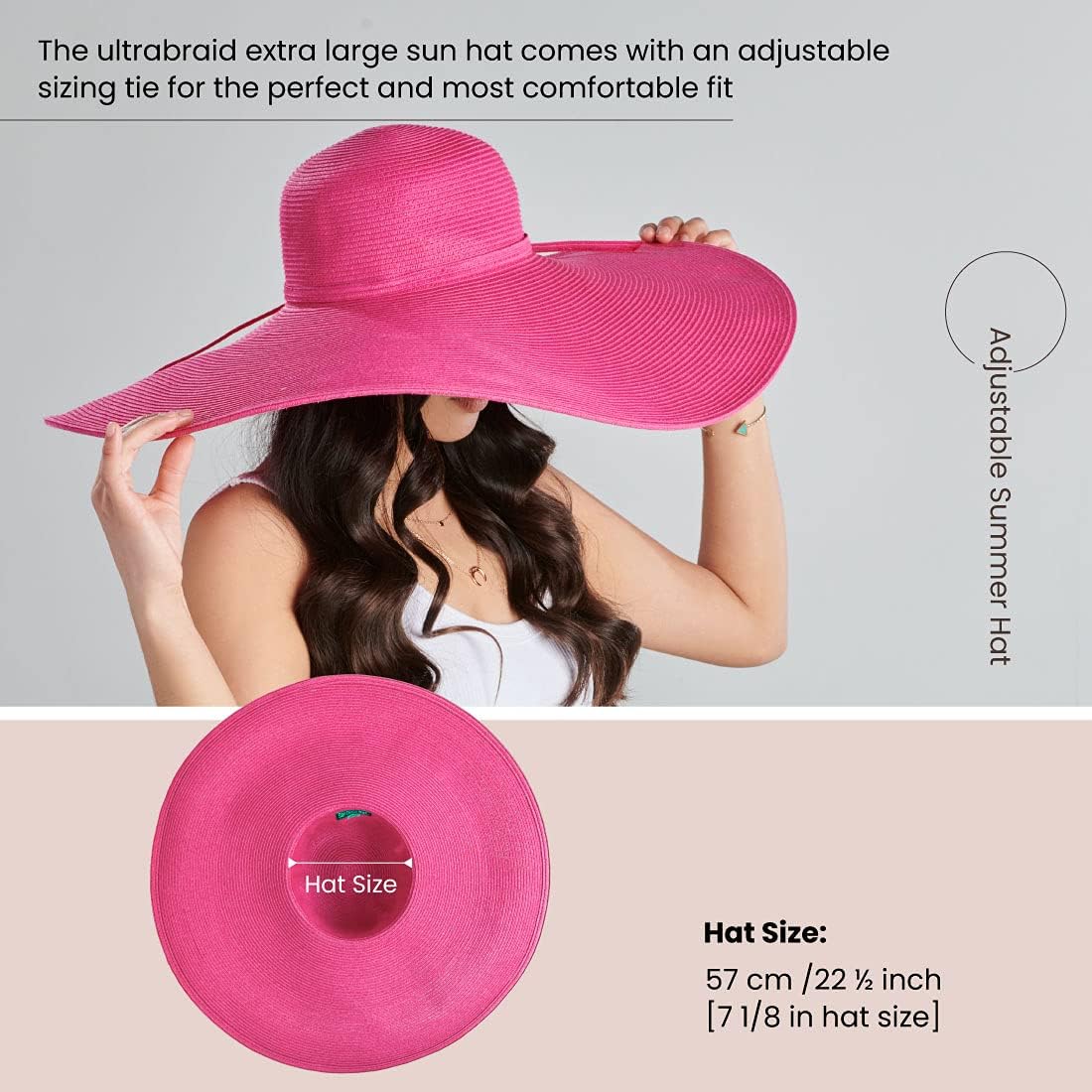 San Diego Hat Company Women's Ultrabraid X-Large Brim Hat, Adjustable Sun Hat with UPF 50+