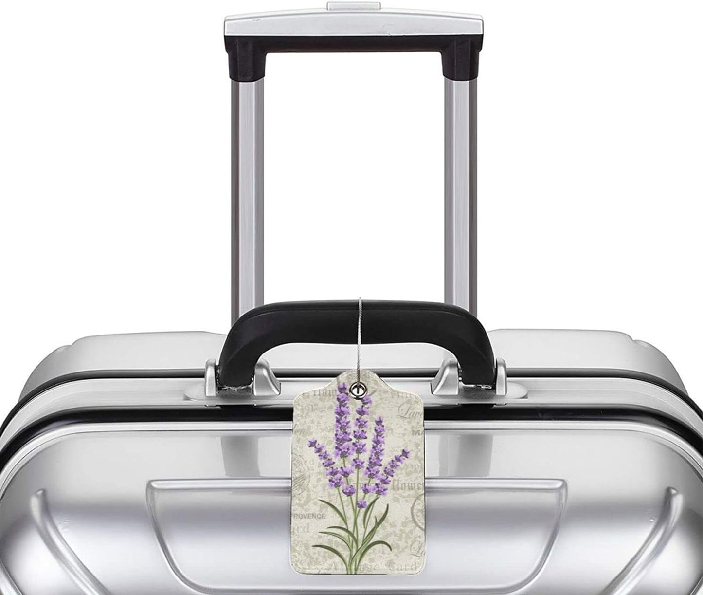2 Pcs Purple Lavender Luggage Tags for Women Girls Travel, Cute Flower PU Leather Bag Tags Baggage for Suitcases with Stainless Steel Loop & Privacy Name ID Card Cover Identifiers Labels Set