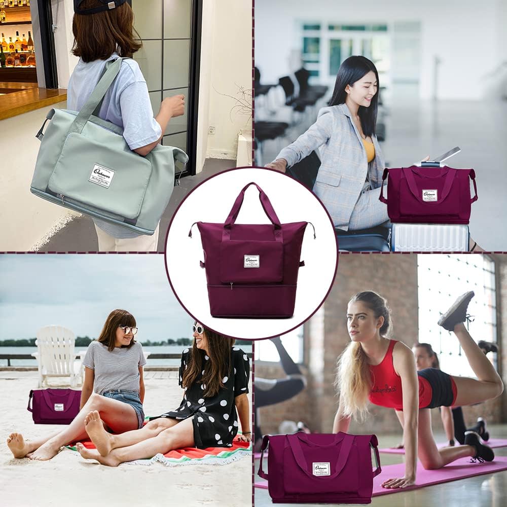 Large Capacity Foldable Travel Bag Expandable Portable Carry on Bag Dry&Wet Separation Sports Duffel Bags