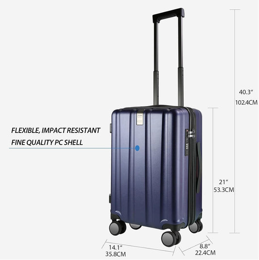 KROSER Hardside Expandable Carry On Luggage with Spinner Wheels & Built-in TSA Lock, Durable Suitcase Rolling Luggage with USB Port, Carry-On 20-Inch, Navy Blue