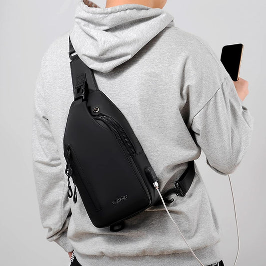 Waterproof Sling Bags Mens Shoulder Crossbody Backpack with USB Charging Port& Headphone,Outdoor Lightweight Bag