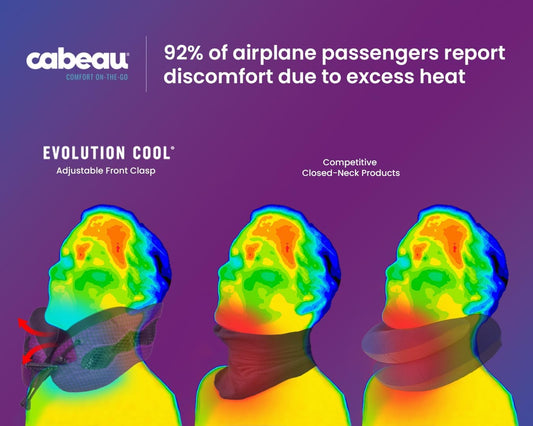 Evolution Cool Travel Neck Pillow by Cabeau - Cooling Airflow Vents, Memory Foam Neck Support, and Adjustable Clasp - Comfort On-The-Go with Carrying Case - Airplane, Train, Car, and Gaming (Blue)