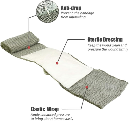 RHINO RESCUE 6" Israeli Style Emergency Bandage, Compression Trauma Wound Dressing, Medical Sterile Vacuum Sealed, Combat Tactical First Aid Kit IFAK Supplies, 2 Count