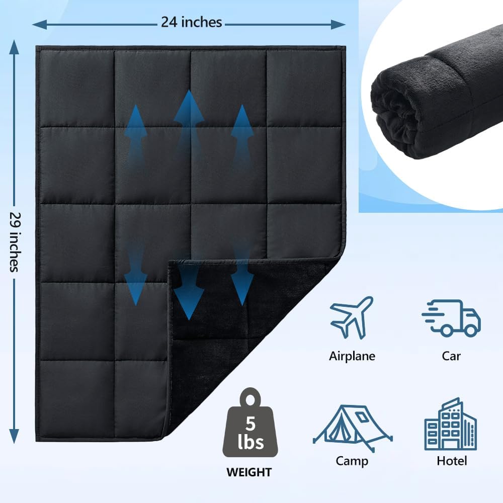 L'AGRATY Weighted Lap Blanket 7lb: Small Weighted Blankets for Adults Portable Travel - Cooling Pad Blanket for Relaxation Sleeping - Cozy Lap Washable All-Season(29" x 24")