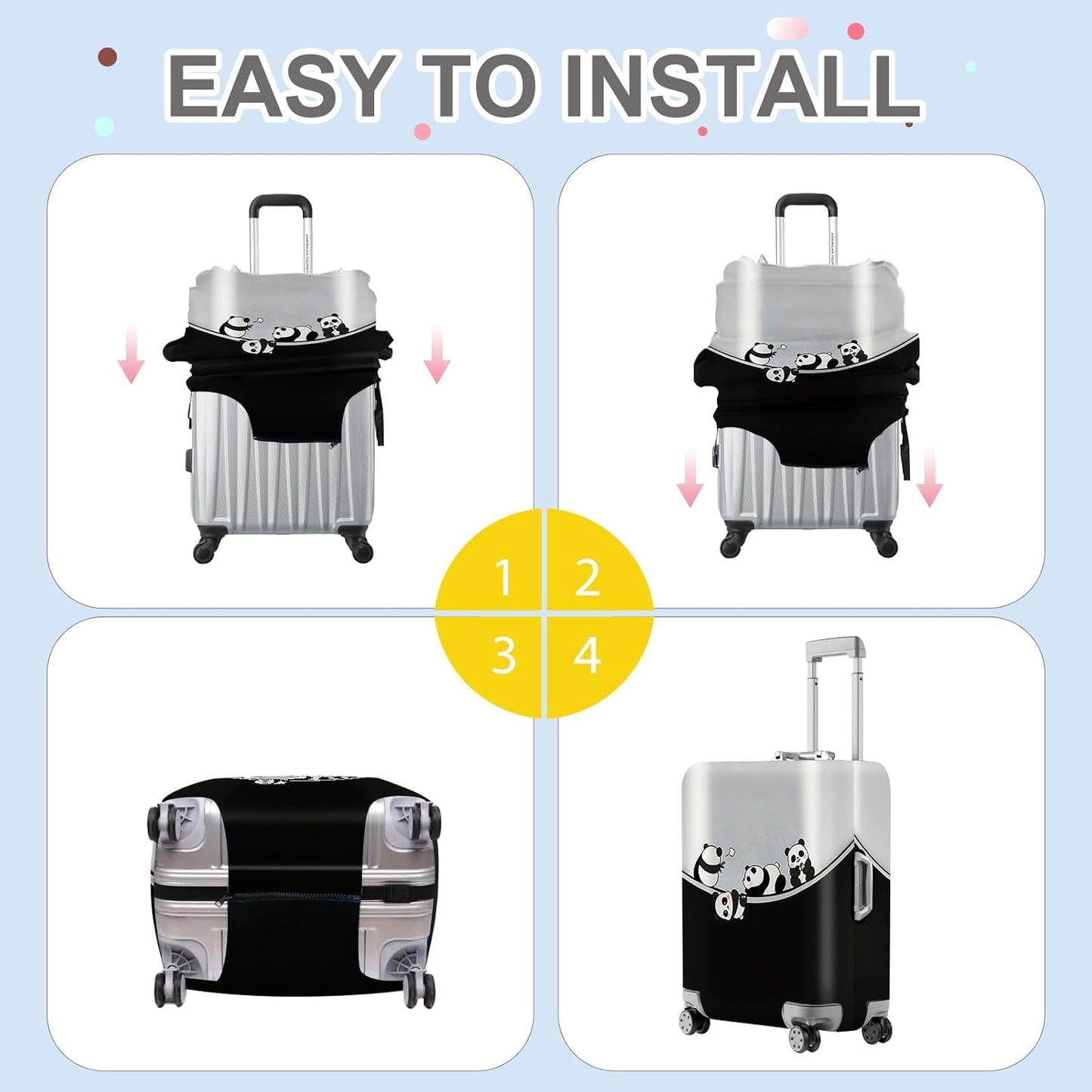 ANNA QUEEN Panda Family Luggage Cover, Cute Panda Design Suitcase Protector, Stretchable Washable Travel Sleeve for 28-30 Inch Luggage
