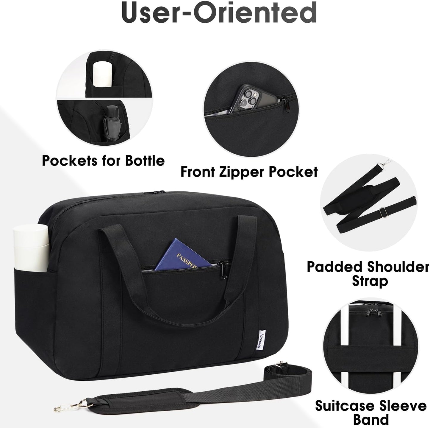 Narwey 18" Carry on Bag with Laptop Compartment 14 Inch Travel Duffel Bag for Spirit Airlines Personal Item Bag Overnight Weekender Bag with Wet Pocket for Women and Men (Black)