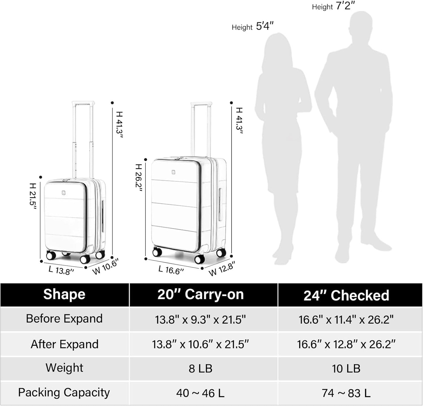 Hanke Hardside Expandable Checked Luggage, 24 Inch Top Opening Trunk Luggages with Spinner Wheels, All-PC Hard Shell Suitcase, Lightweight TSA Checked-Medium(Jet Black, 83L)