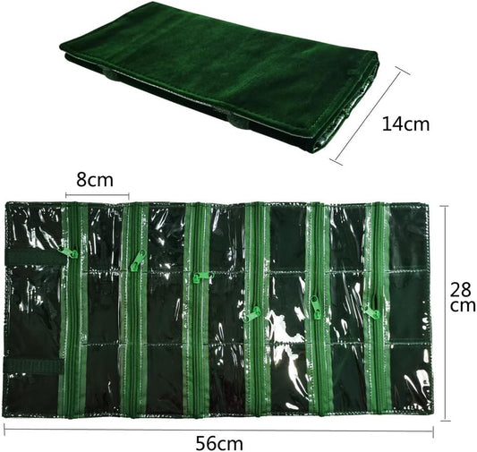 Travel Jewelry Roll Bag Portable Organizer Pouch With Grids&PVC Cover Storage Bags for Necklace, Bracelet, Bracelet,Ring, Badge, Pendant