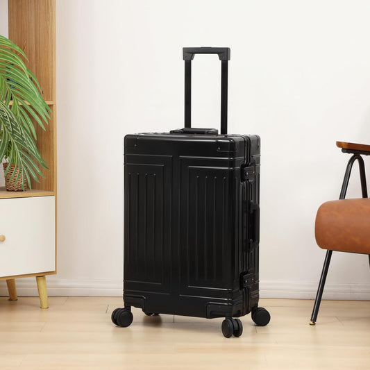 All Aluminum Magnesium Carry On Luggage,Cut from Whole Aluminum Sheet,22x14x9 Airline Approved ,(3rd Generation,Premium Magnesium Metal zipperless suitcase ) (black, 24inch)
