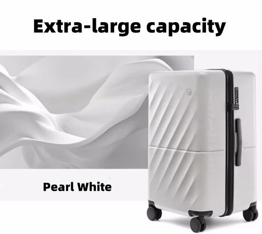 Trunk Luggage 26 Inch, Medium Checked Luggage with Double Spinner Wheels, Anti-Burst Zipper, Hard Case PC Suitcase, Lightweight Travel Luggage, TSA Approved (Pearl White, Hudson)