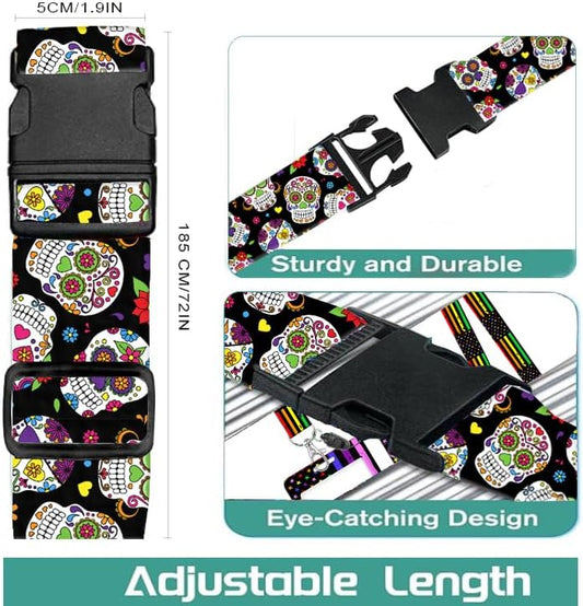 Luggage Straps for Suitcases Travel Belt Accessories, Cute Suitcase Strap, Adjustable Luggage Belt Strap, Heavy Duty with Quick-Release Buckle Luggage Strap Cool Flower Skull