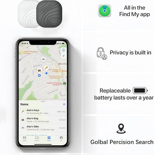 Smart Key Finder - Only iOS(Not for Android) - Bluetooth Smart Key Tracker Tag - Work for Apple Find My - Keep Track of The Items That Matter Most (2-White & 2-Coffee)