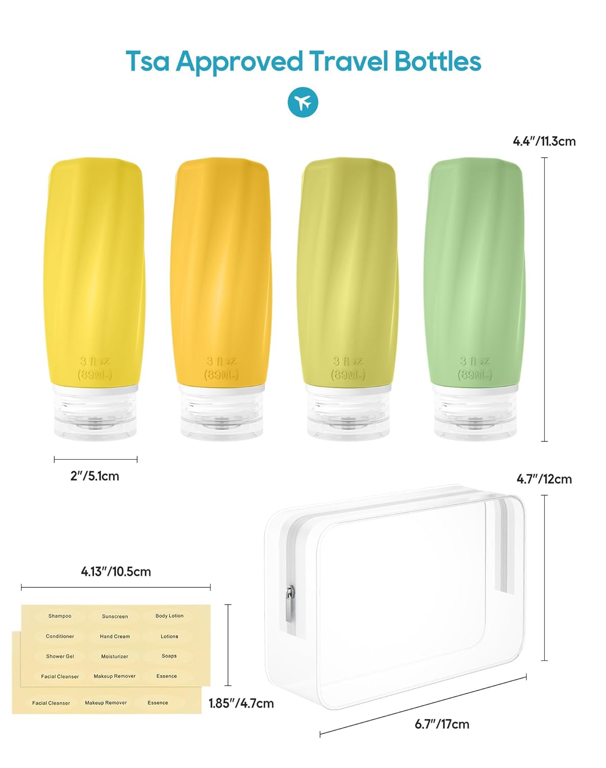 Morfone Travel Bottles for Toiletries, 3oz Tsa Approved Travel Size Containers Leak Proof Squeezable Travel Accessories Refillable for Shampoo Conditioner Lotion Liquids(Yellow)