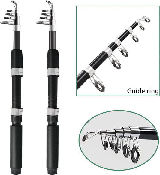 Fishing Pole Combo, 6.9ft 2Pcs Telescopic Rods Set, Collapsible Carbon Fiber Fishing Rods, 2PCS Spinning Reel Set with Carrier Bag Freshwater Fishing Rod and Reel Combos Kits