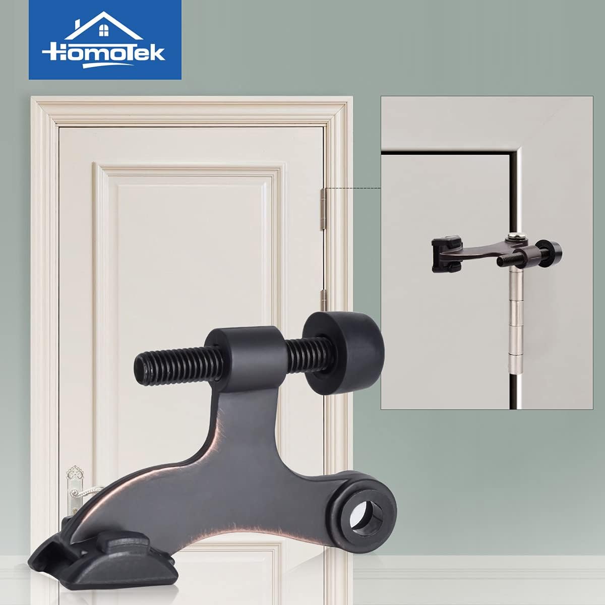 HOMOTEK 12 Pack Hinge Pin Oil Rubbed Bronze Door Stopper,Adjustable Deluxe Heavy Duty Door Stopper 2-1/2"x1-3/4”,with Black Rubber Bumper Tips