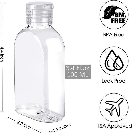 TUZAZO 6 Pack Travel Bottles for Toiletries 3.4oz/100ml Travel Size Containers TSA Approved, Clear Plastic Lotion Bottle Refillable Squeeze Bottles with Flip Cap for Shampoo, Conditioner & Lotion