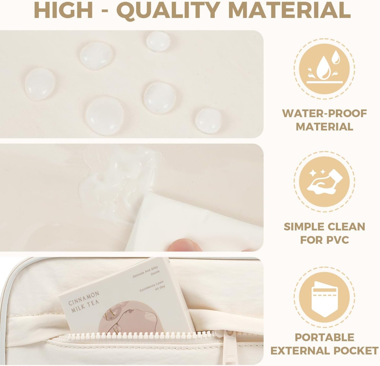 Toiletry Bag For women,Portable Hanging Organizer,4 Leakproof Compartment for full-sized Conditioner, Brushes Set, Makeup Accessories,Visible and easy to access.M-beige