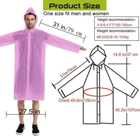 Rain Coats (2 Pack) - Reusable EVA Rain Ponchos for Adults Rain Jackets Raincoats for Men Women