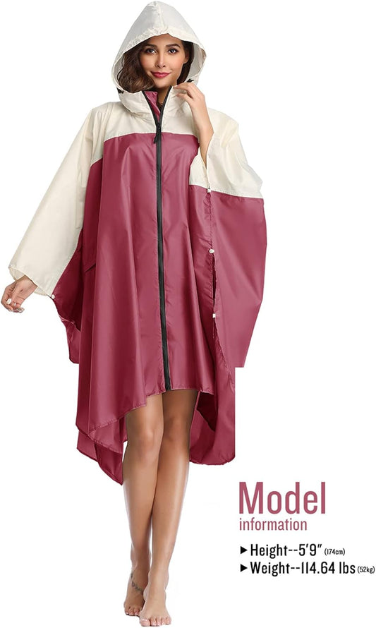 SaphiRose Unisex Rain Poncho Hooded Waterproof Raincoat for Adults Women