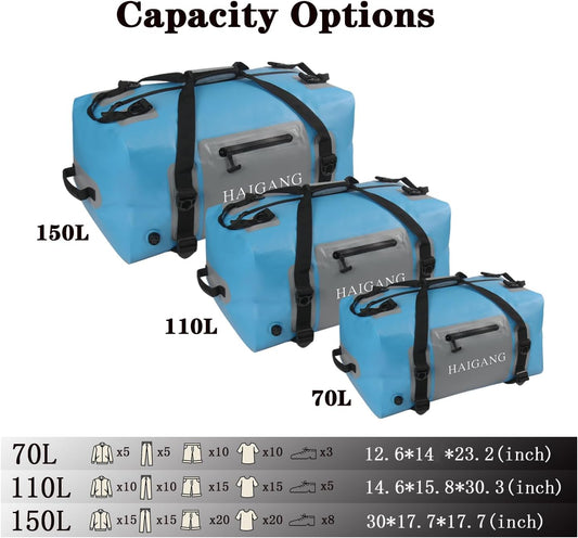 70L Waterproof Duffel Bag Travel Dry Bag, Large Capacity, Adjustable Thickened Straps and Handles, Zip Closure, Air Valve, Keep Equipment Safe, Suitable for Boating Rafting Motorcycle Kayaking