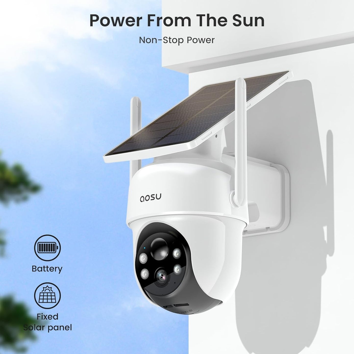 aosu Security Cameras Outdoor Wireless, 2 Cam-Kit, No Subscription, Solar-Powered, Home Security Cameras System with 360° Pan & Tilt, Auto Tracking, 2K Color Night Vision, Easy Setup, 2.4 & 5GHz WiFi