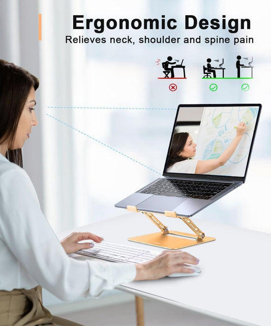 Adjustable Laptop Stand for Desk,Portable Laptop Stand Holder and Riser,Foldable Aluminum Notebook Computer Stands for MacBook Air Pro HP Lenovo Dell Samsung Chromebook, 10-15.6 inch, Gold