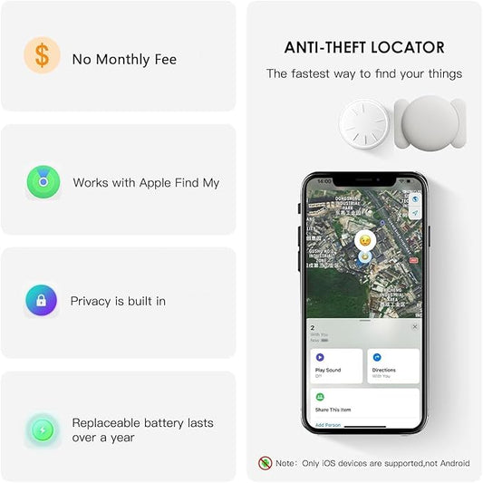 No Subscription Vehicle GPS Tracker,Portable Car GPS Tracker Work with Apple Find My(iOS Only,Mini Magnetic GPS Device Full Coverage Pinpoint Vehicle Location Elderly Children Pets (White,2PCS)