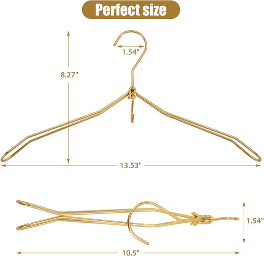 VWV 10P Gold Hanger, 15.35 Inch Fashion Metal Folding Clothes Hanger, Lightweight and Sturdy Folding Clothes Hanger Perfect for Hotels, Traveling, Camping, etc.