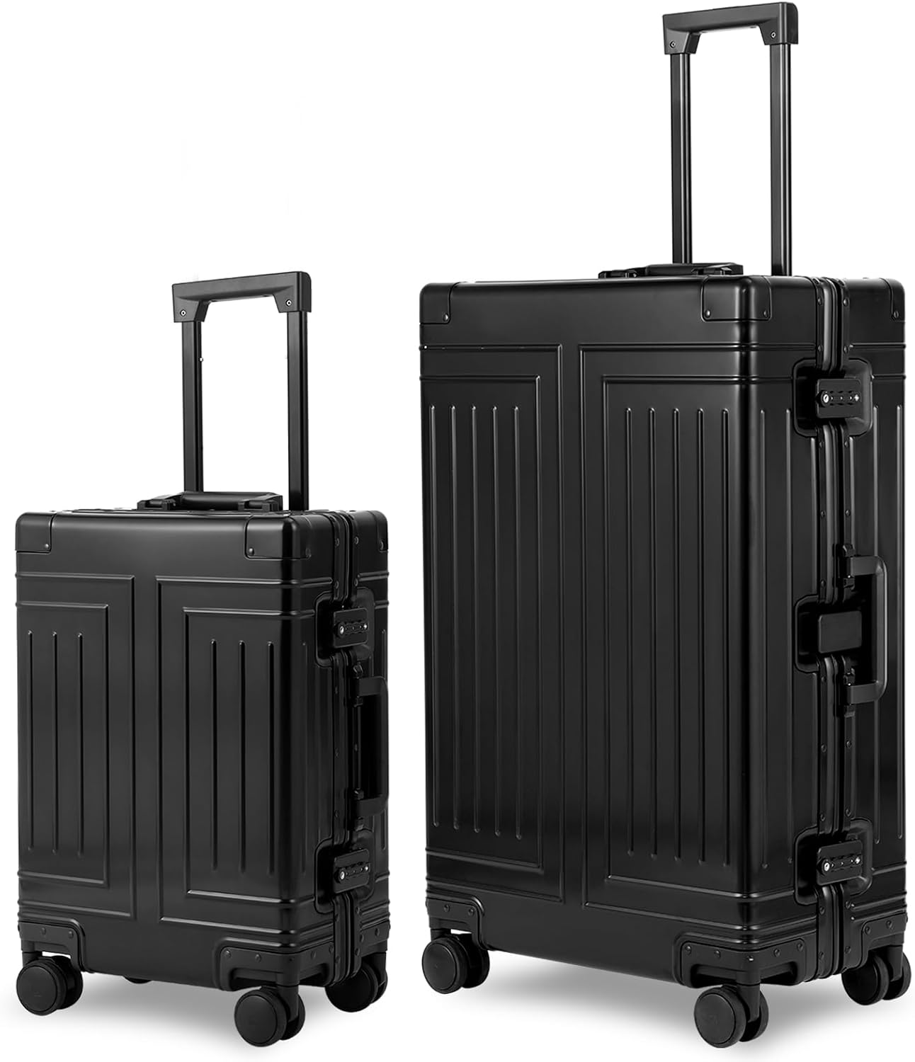 All Aluminum Magnesium 20/28 Luggage set ๏ผCut from Whole Aluminum Sheet๏ผ22x14x9 Airline Approved ๏ผ๏ผ3rd Generation๏ผPremium Magnesium Metal zipperless suitcase ๏ผ (black, 20+28inch)