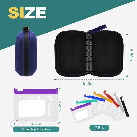 A7-L Timueetech Water-Proof Pill Pouch Set, BPA Free, A7-L Pill Loose-Leaf Storage with Color-Coded Medicine Pouches, Large Reusable Travel Medicine Organizer, Zippered Pill Organizers Weekly