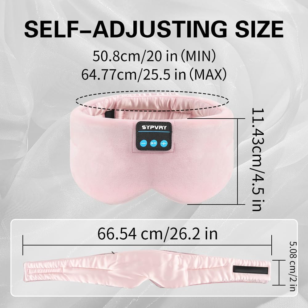 Sleep Mask Bluetooth 5.4 Headphones Soft Wireless Headband Eye Mask Blackout with Microphone (Pink)