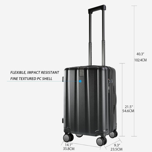 KROSER Hardside Expandable Carry On Luggage with Spinner Wheels & Built-in TSA Lock, Durable Suitcase Rolling Luggage with USB Port, Carry-On 20-Inch, Black